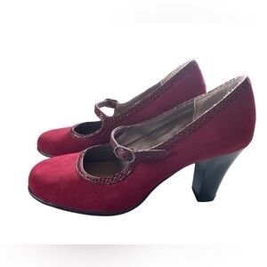 🔥Aerosoles Sushi Role Dark Red Suede Combo Mary Jane Pumps, Size 7